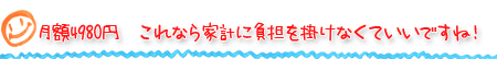 月額4980円　これなら家計に負担を掛けなくていいですね！